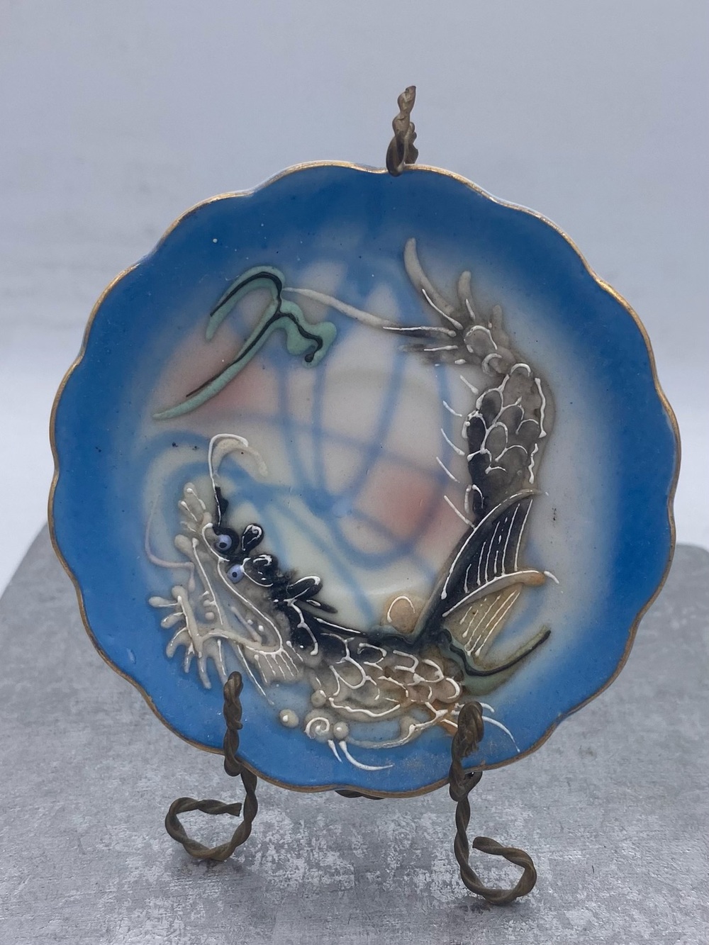 Vintage Miniature Hand Painted Japanese “Dragon-ware” Saucer Moriage Technique
